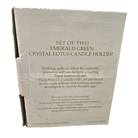 Shannon Crystal Emerald Green Crystal Lotus Candle Holders Godinger NIB JJ3973 - Picture 6 of 15